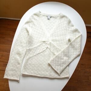 Vintage Cream Bell Sleeve Open Knit Wrap Top Size Large